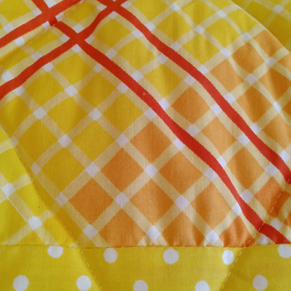 Vintage 70s Fieldcrest Reversible Cotton Twin Orange Yellow Polka Dot Comforter